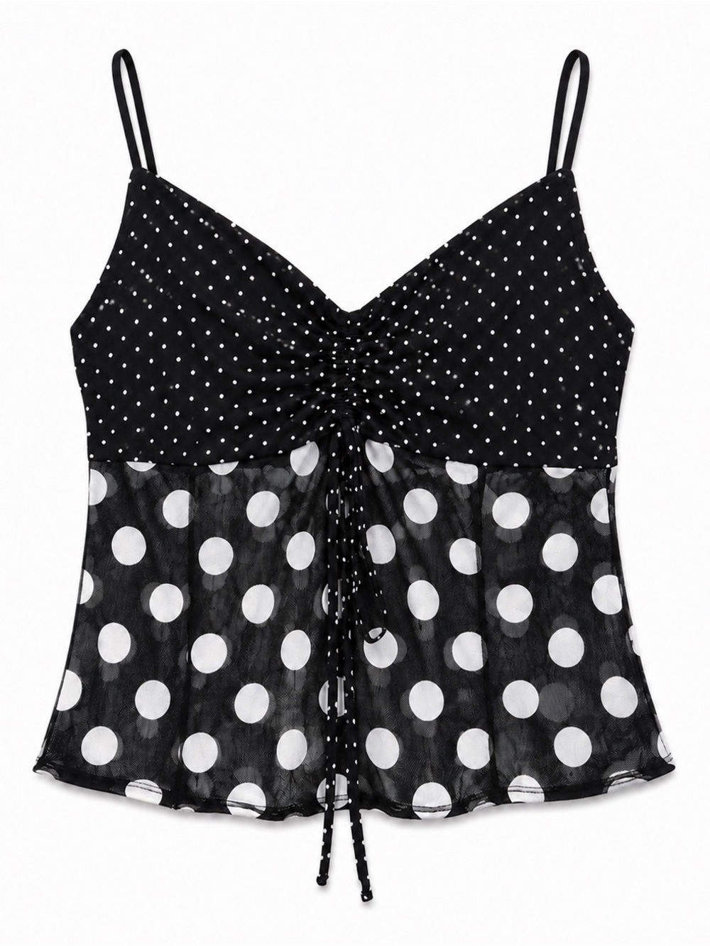 Fashion Nova Black & White Polka Dot Mesh Cami